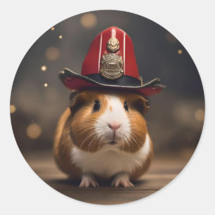 Pegatina Redonda **"Rescue Ready: Cerdo de Guinea en Gorra de un bo