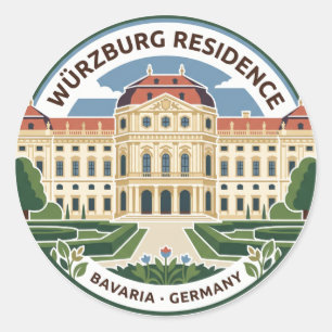 Pegatina Redonda Residencia de Würzburg Alemania