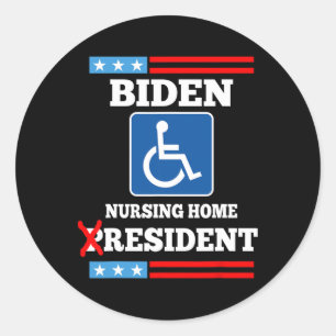 Pegatina Redonda Residente de asilo de Biden Divertido Anti Joe Bid