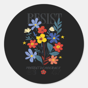 Pegatina Redonda Resist Protect Democracy Floral Anti-trump 8647 Pr