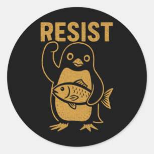 Pegatina Redonda Resista a la protesta contra el pingüino rebelde c