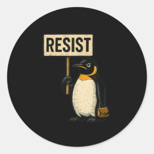 Pegatina Redonda Resista al diseño gráfico del activismo pingüino
