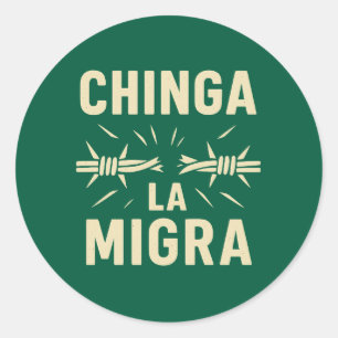 Pegatina Redonda Resistencia con Espinas – Chinga La Migra Alambre