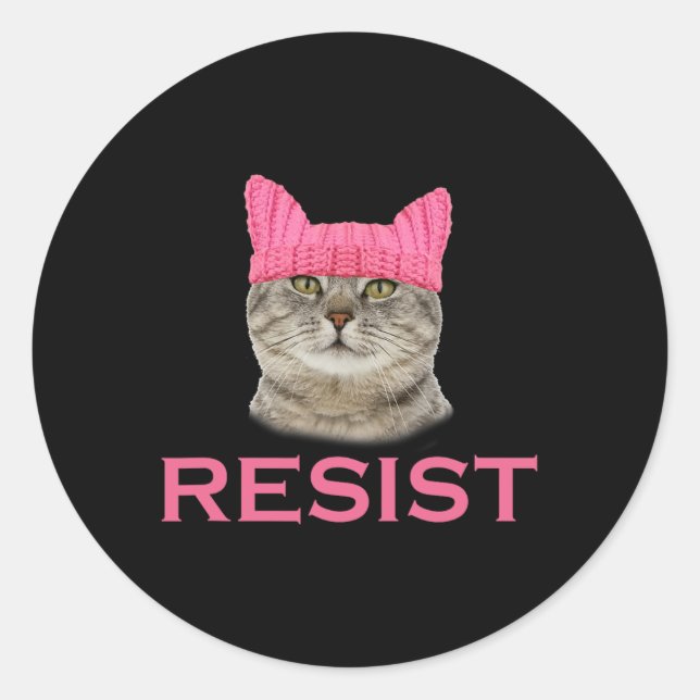 Pegatina Redonda Resistir a la protesta de Gorra de gatos (Anverso)
