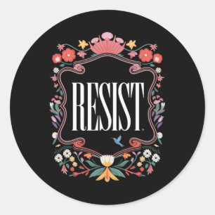 Pegatina Redonda Resistir a la protesta floral contra Trump