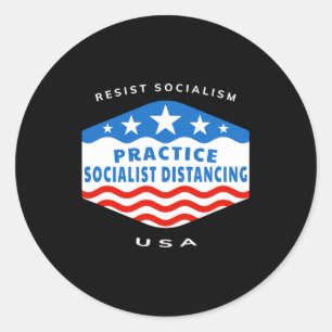 Pegatina Redonda Resistir al socialismo - Practicar el distanciamie