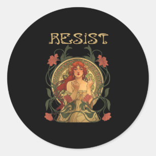 Pegatina Redonda Resistir Art Nouveau Mucha Anti-trump Mujeres Femi