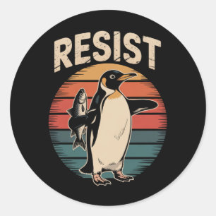Pegatina Redonda Resistir el activismo de los pingüinos protestar c