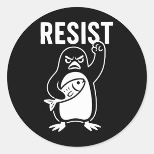 Pegatina Redonda Resistir el activismo pingüino protesta Grunge Sty