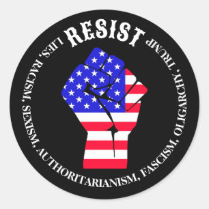Pegatina Redonda Resistir el fascismo, la oligarquía, anti-Trump