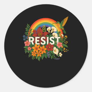 Pegatina Redonda Resistir el orgullo floral anti Trump de protesta 
