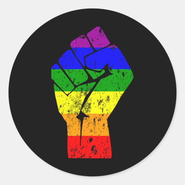 Pegatina Redonda Resistir el orgullo gay con la bandera arcoiris de (Anverso)