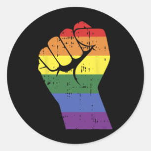 Pegatina Redonda Resistir el puño retro mano arco iris Gay Lgbt Pri