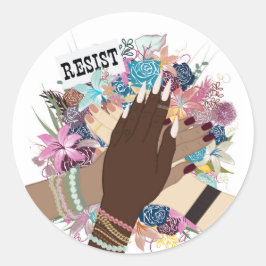 Pegatina Redonda Resistir juntos - Floral Feminist Activism Art
