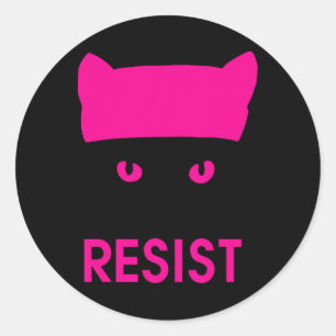 Pegatina Redonda Resistir la camiseta de gato Gorra rosa persistent
