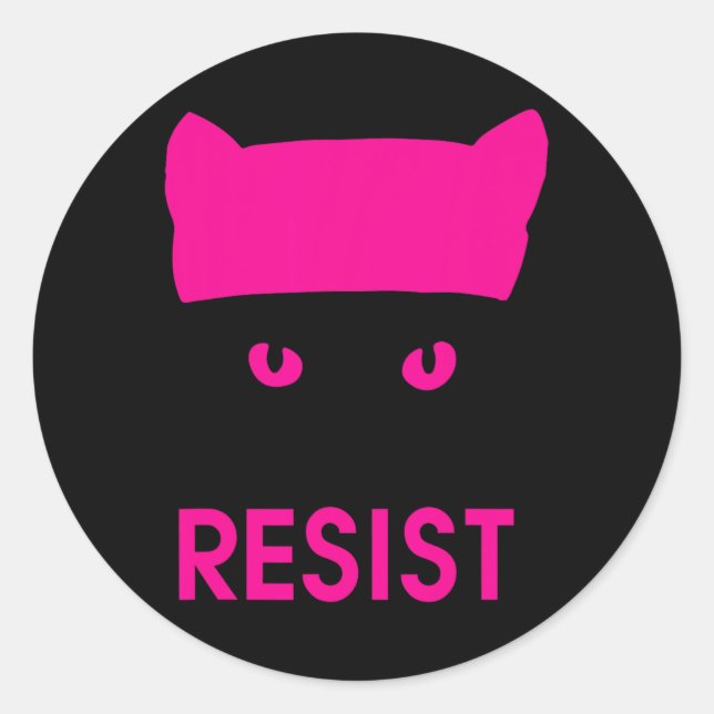 Pegatina Redonda Resistir la camiseta de gato Gorra rosa persistent (Anverso)