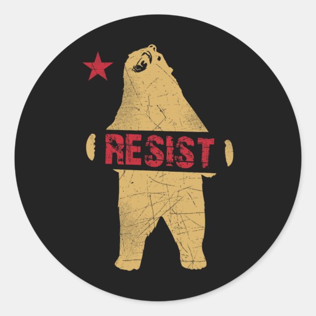 Pegatina Redonda Resistir la camiseta de oso de California (Anverso)