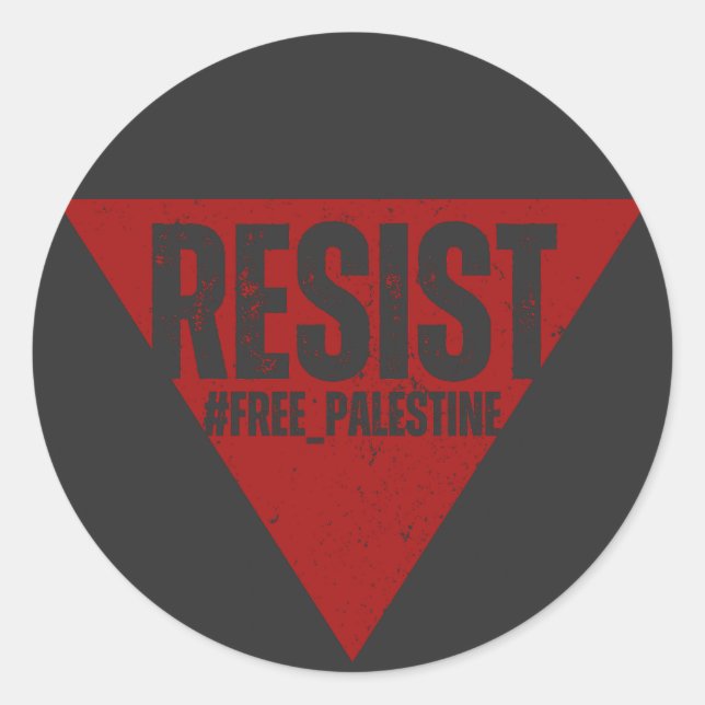 Pegatina Redonda Resistir la palabra con resistencia al triángulo r (Anverso)