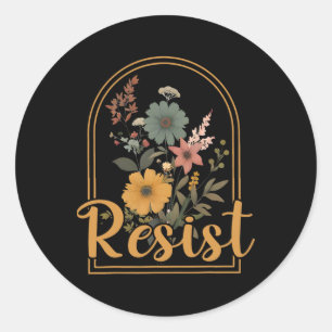 Pegatina Redonda Resistir las flores Minimalistas contra Trump