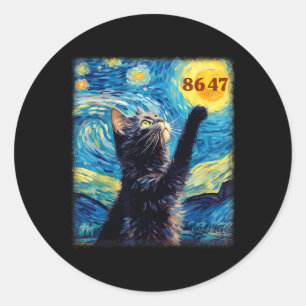 Pegatina Redonda Resistir Trump 8647 Van Gogh Noche estrellada Gato