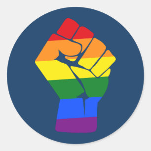 Pegatina Redonda #ResistLGBT Arcoiris levantado protesta inicial