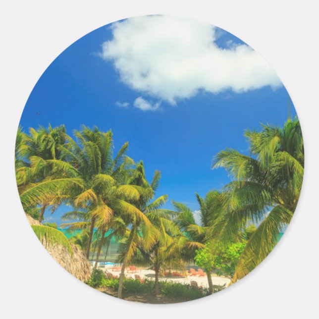 Pegatina Redonda Resort de playa tropical, Belice (Anverso)