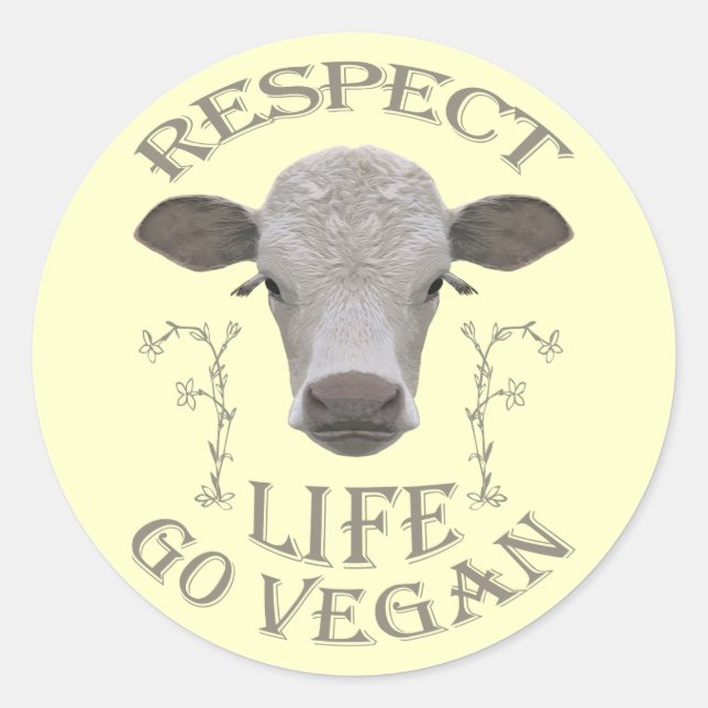 PEGATINA REDONDA RESPECT LIFE - GO VEGAN - */* (Anverso)