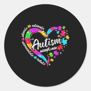 Pegatina Redonda Respect Love Support Heart Autism Awareness Mes