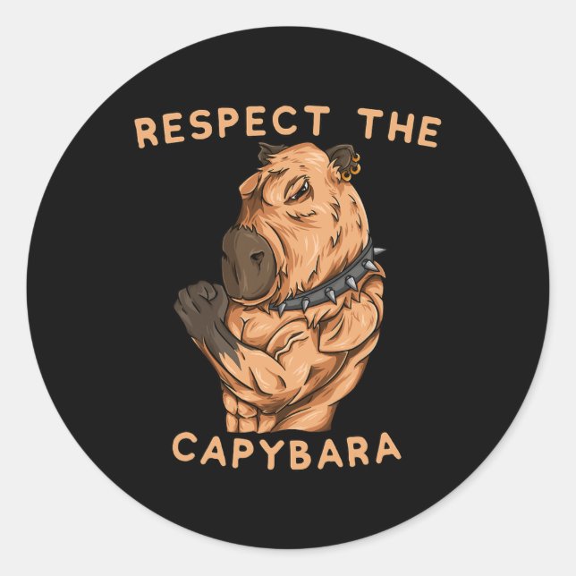 Pegatina Redonda Respect The Capybara - Funny Fitness Bodybuilder R (Anverso)
