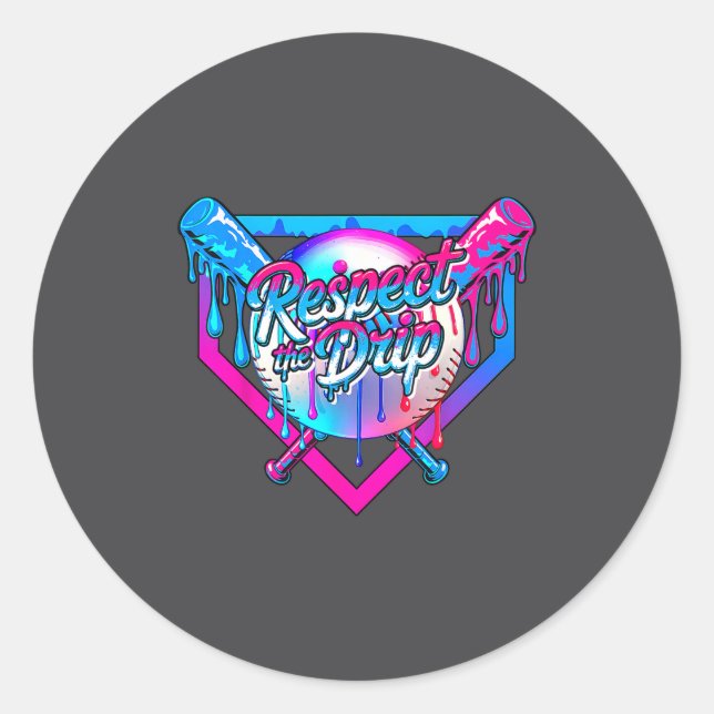 Pegatina Redonda Respect The Drip Baseball Ice Cream For Kids Boys  (Anverso)