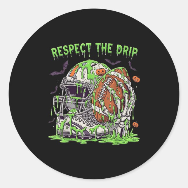 Pegatina Redonda Respect The Drip Football Halloween Skeleton Hand  (Anverso)