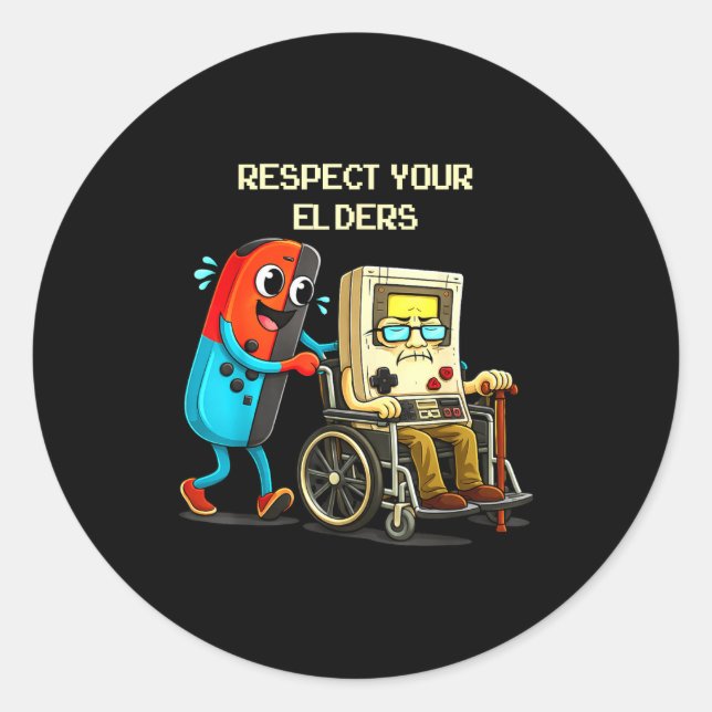 Pegatina Redonda Respect Your Elders Funny Retro Gaming  (Anverso)