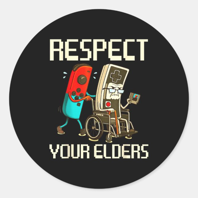 Pegatina Redonda Respect Your Elders Gaming Clic  (Anverso)