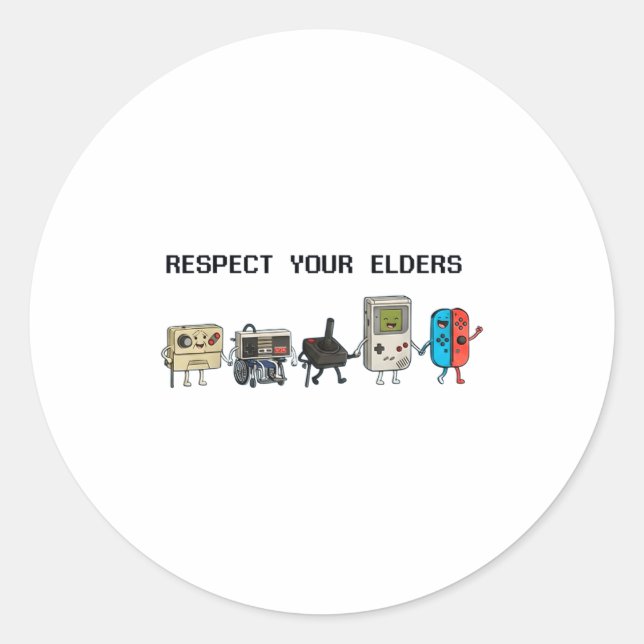 Pegatina Redonda Respect Your Elders Retro Gaming Funny Gamer Contr (Anverso)