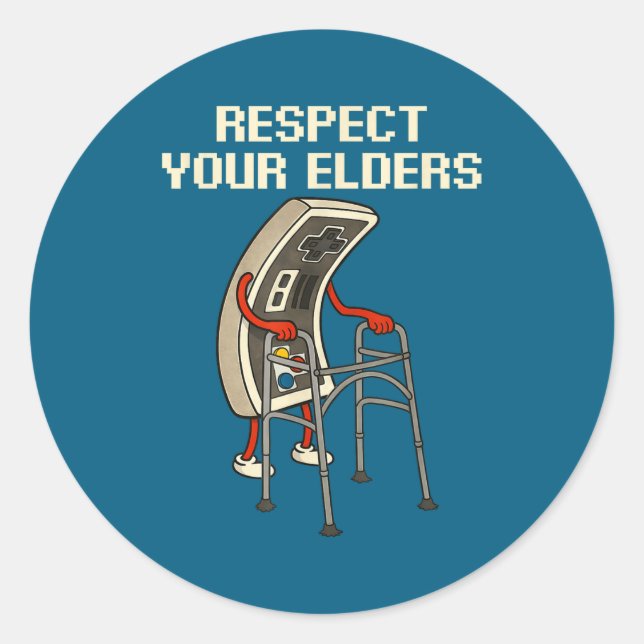 Pegatina Redonda Respect Your Elders Retro Gaming Funny Gamer Contr (Anverso)
