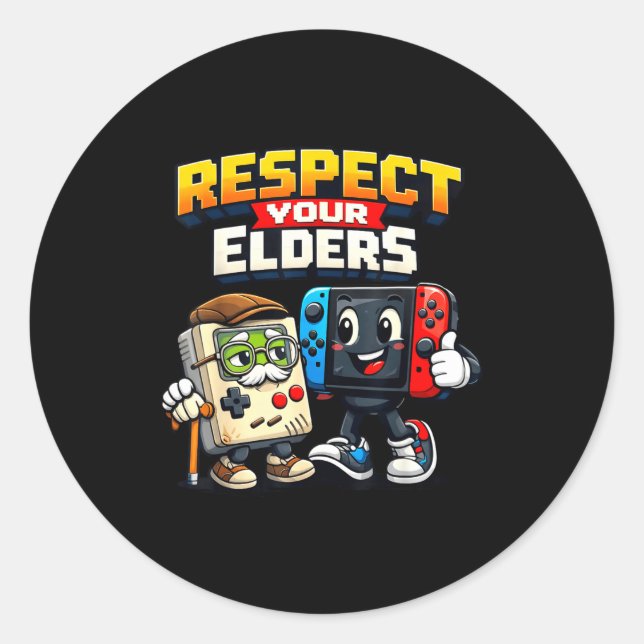 Pegatina Redonda Respect Your Elders Retro Gaming Funny Gamer Contr (Anverso)
