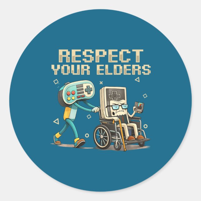 Pegatina Redonda Respect Your Elders Retro Gaming Funny Gamer Contr (Anverso)