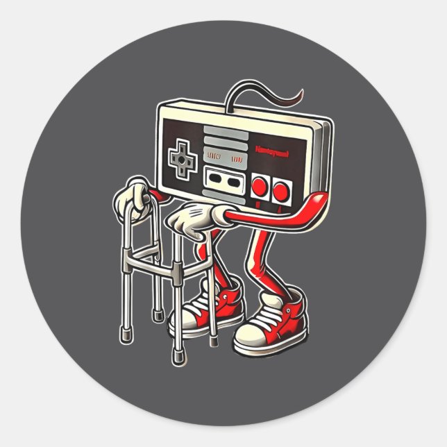 Pegatina Redonda Respect Your Elders Retro Gaming Funny Gamer Contr (Anverso)