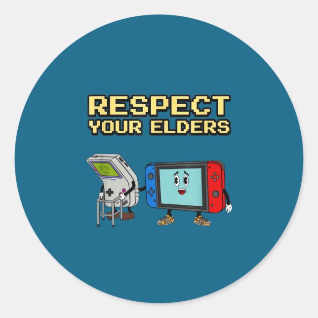 Pegatina Redonda Respect Your Elders Retro Gaming Funny Gamer Contr (Anverso)