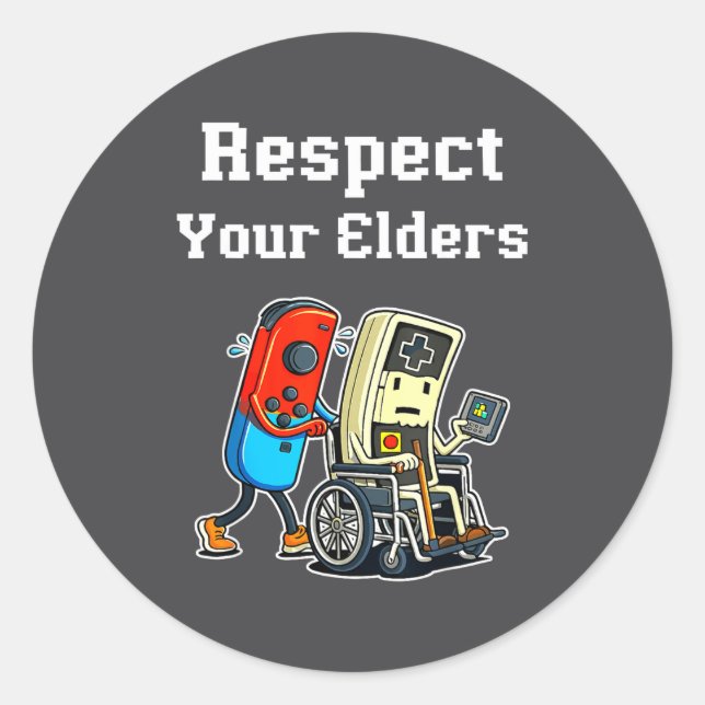 Pegatina Redonda Respect Your Elders Retro Gaming Funny Gamer Contr (Anverso)
