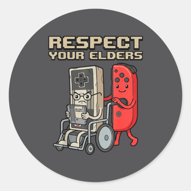 Pegatina Redonda Respect Your Elders Retro Gaming Funny Gamer Contr (Anverso)
