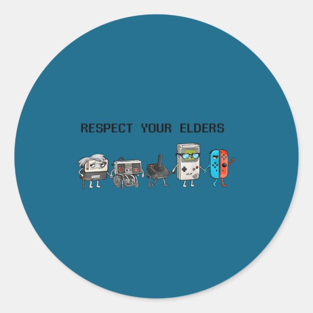 Pegatina Redonda Respect Your Elders Retro Gaming Funny Gamer Contr (Anverso)
