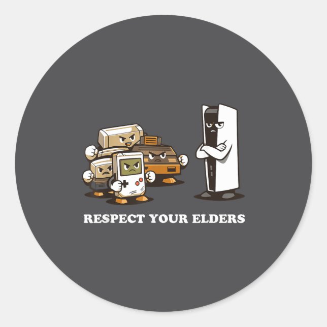 Pegatina Redonda Respect Your Elders T Retro 90s Gaming  (Anverso)