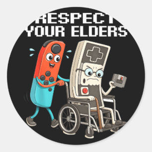 Pegatina Redonda Respeta a los mayores videojuegos retro controlado