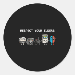 Pegatina Redonda Respeta a tus mayores Retro Gaming divertido Gamer