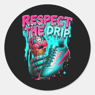 Pegatina Redonda Respetar El Drip Fútbol Helado Goteo Con Sprink