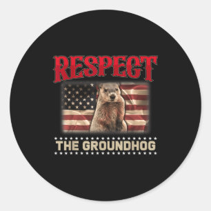 Pegatina Redonda Respetar la marmota bandera de EE. UU. vintage día