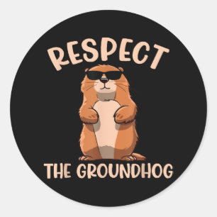 Pegatina Redonda Respetar la marmota - Día de la marmota de la marm