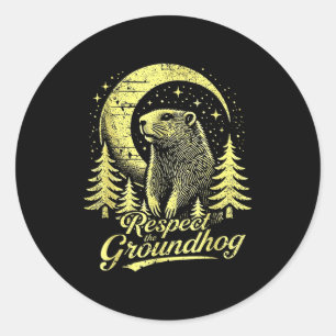 Pegatina Redonda Respetar la marmota- Día de la marmota divertido _