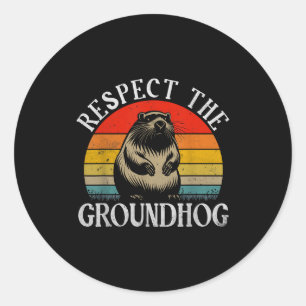 Pegatina Redonda Respetar la marmota divertida frase retro marmota